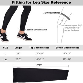 Cosmos 1 Pair Compression Leg Sleeves Sun Protection Leg Sleeves for Bike Cycling Hiking Running Basketball Sports, Men and Women, Full Length, Black Color (X-Large)