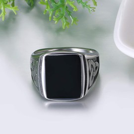 JewelryWe Mens Signet Ring,Celtic Knot Stainless Steel Black & Silver Tone Ring Band(Size 11)