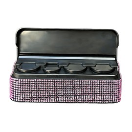 Bling Coin Holder for Car, Crystal Rhinestone Car Change Holder with 4 Compartments, Portable Coin Sorter Storage Box, Universal Money Dispenser Accessories for Most Cars (Pink)