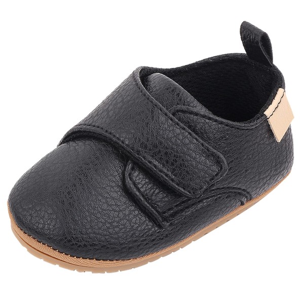 Happy Cherry Baby First Steps Shoes Soft Leather Non-Slip Trainers for Baby Girls Boys 0-18 Months, Black