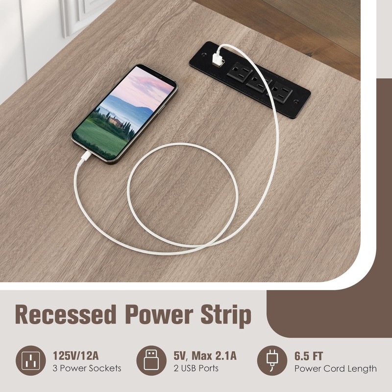 COSTWAY L Shaped Desk with Charging Station, 55” Reversible Corner