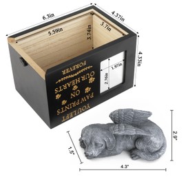 Pet Urns for Dog with Dog Angel, Wooden Pet Memorial Urns with Photo Frame, Pet Cremation Urns Keepsake Memory Box with Black Flannel as Lining, Loss Pet Memorial Remembrance Gift