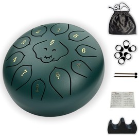 Steel Tongue Drum 11 Tones for Children and Adults - for Meditation and Play Rain Drum Outdoor 4.06 mm thickened drum surface(Green, 6 Inches)
