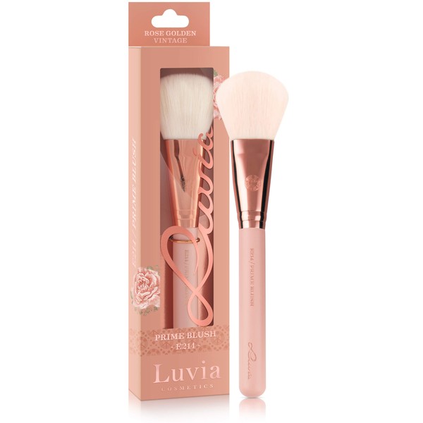 Luvia Rouge Brush - Essentials Prime Blush Brush E214 - Curved & Flat Blush Brush in Nude/Rose Gold - Vegan Cosmetics Makeup Brush / Cosmetic Brush