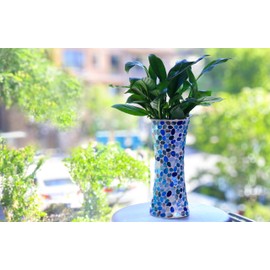 ZHIPINHUI 11.6" H Colorful Blue Mosaic Vase,Blessings of Luck and Wealth Vase, Exquisite Craftsmanship Glass Vase.Decor Home Modern Tall Vase.All Handmade Mosaic Vases