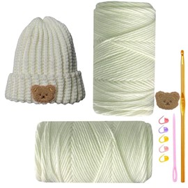 SHENJILL Beanies Crochet Kit for Beginners Crochet Kit with Step-by-Step Videos Tutorials Beginner Knitting Hat Kit for Adults Easy Starter Yarn Kits for Crocheting (Milk White)