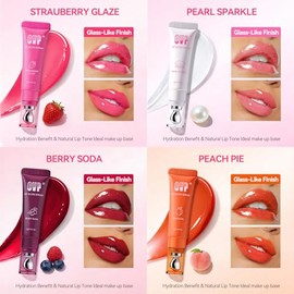 4 Colors Jelly Tinted Lip Serum Gloss, Hydrating Brightening Lip Plumping, High Shine Glass Finish, for Glossy Sheer, Smooth Lips