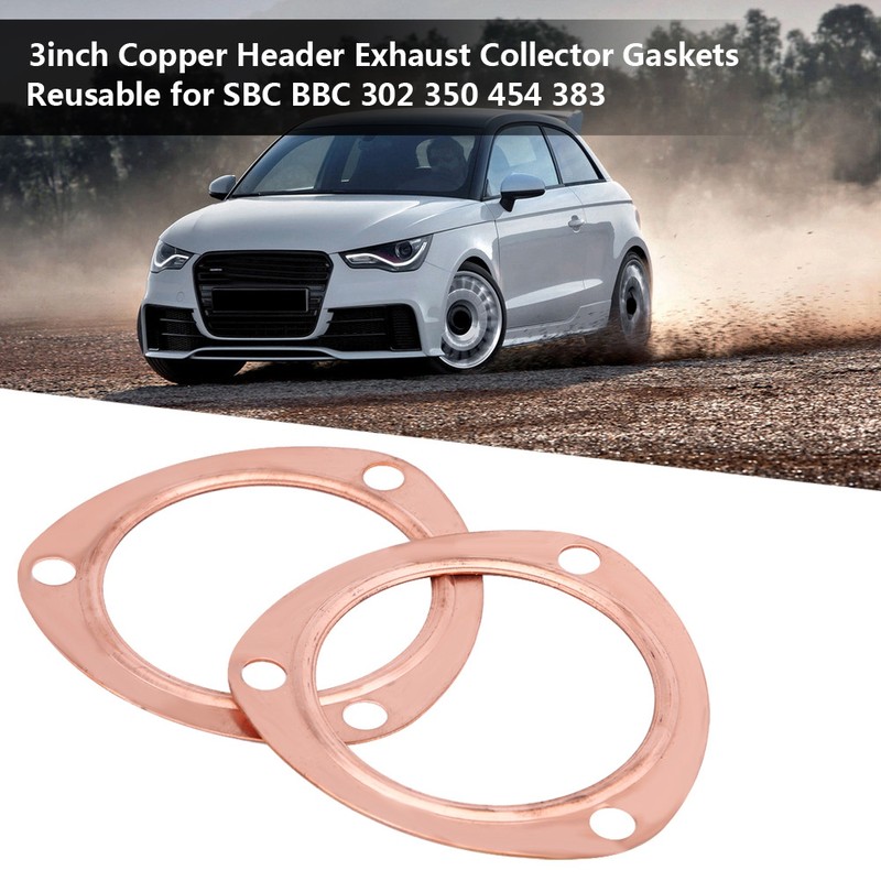 2pcs 3inch Copper Header Exhaust Collector Gaskets Reusable for SBC
