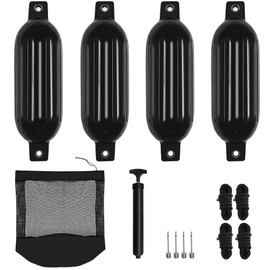 GDHSWJ Boat Fenders, Boat Bumpers for Docking 4 Pack Boat Fender 6.5" x 23" Boat Buoys Bumpers with 4 Ropes, 4 Needles and 1 Pump for Pontoon Boat Speed Boats Sail Boat Docks,Black