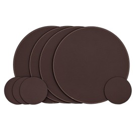 Nikalaz Set of Round Placemats and Coasters, 4 Table Mats and 4 Coasters, 28 cm Place Mat and 10 cm Coaster, Recycled Leather