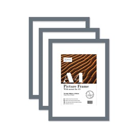 Almost Frameless A4 Grey Picture Frame Set of 3, Display A5 Pictures with Mount or A5 Without Mount Gallery Wall, Poster, Photo, Artwork, or Print, Grey