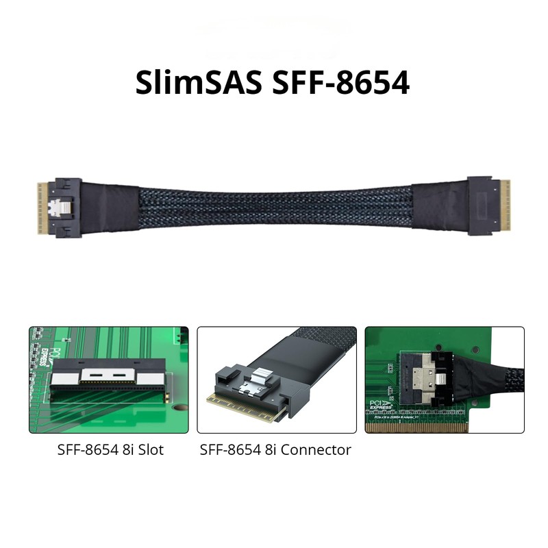 HiFiber SFF-8654 to SFF-8654 Cable, Slimline 8i Cable, PCIe 4.0,