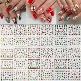 30 Sheets Christmas Nail Art Stickers Christmas Nail Decals 3D Self Adhesive Santa Claus Elk Snowman Christmas Tree Nail Art Supplies Winter Nail Stickers for Women DIY Acrylic Nail Decorations