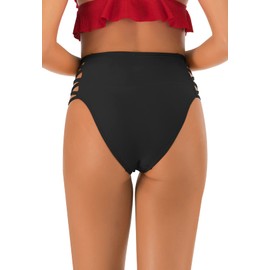Panegy Parte inferior de bikini de cintura alta para mujer, control de abdomen, color negro, cobertura completa, Negro (Black-1), L