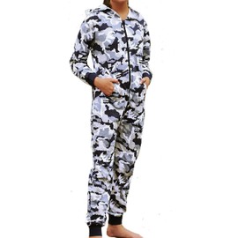 Wunsy Boys or Girls Camouflage Camo 100% Cotton Onesie Hood Loungewear or Pyjamas Pjs in Navy Blue and Grey in Children's Age 10-11 Years Navy