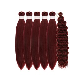 Short Burgundy Braiding Hair Pre Stretched Knotless Braiding Hair for Boho Braids(6 Packs 16Inch)