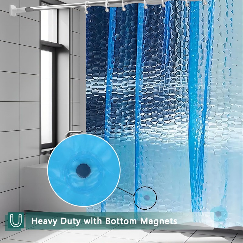 jssablo Blue Shower Curtain Liner, 100% Waterproof EVA 3D Shower