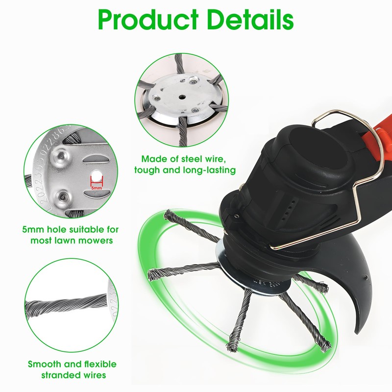 Steel Wire Grass Trimmer Head, 3 Head Wire Strimmer Head