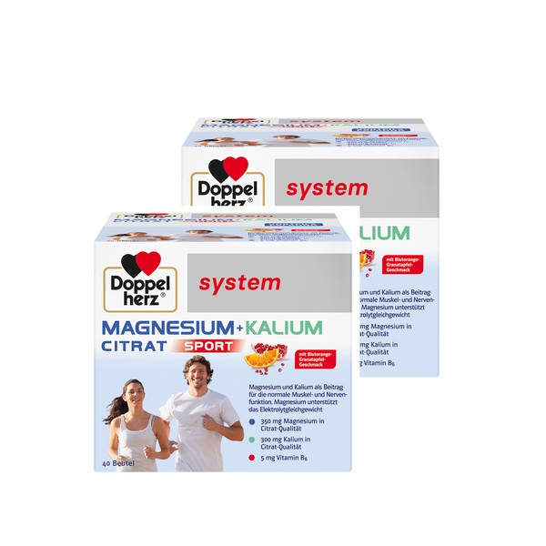Doppelherz System Magnesium + Potassium Citrate - Magnesium + Potassium as a Contribution to the Normal Function of Muscles and Nervous System - 2 x 40 Portion Bags