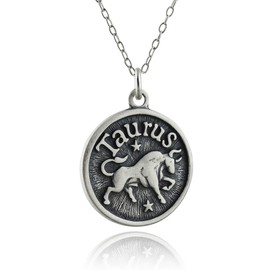 Sterling Silver Zodiac Sign Charm Necklace, Star Constellation 18" Cable Chain All 12 Signs Available (Taurus - Trustworthy)