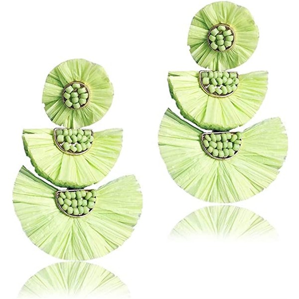 Statement Earrings Beaded Raffia Palm Bohemian Drop Dangle Earrings for
