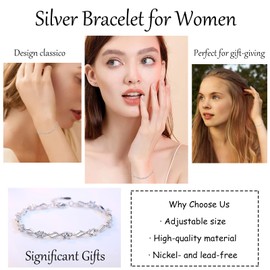 HOHOTANG Silver Bracelet for Women, 925 Silver Crystal Bracelet, Friendship Bracelet for Sister Best Friend, Birthday Christmas Anniversary Jewellery for Her