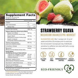 Ambrosia Kinetic Organic Preworkout, Mushroom Enhanced Natural Pre Workout Supplement, Nootropic Superfood Powder for Energy (Strawberry Guava)