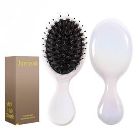 Jurrissa Mini Hair Bursh for Women,Men,Kids-Protable Travel Size Mini Detangler Brush for Pockets,Purses-Nylon&Boar Bristles Small Paddle Brush for Smooth,Add Shine (White)