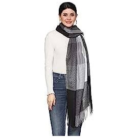 Hadley Wren Women's Plaid Blanket Scarf Collection, Black Onyx, One Size