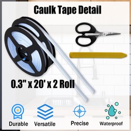 Caulk Tape 0.3" x 40' - White Waterproof Caulking Strip Peel and Stick Tape Roll for Shower Bathtub Bathroom Toilet