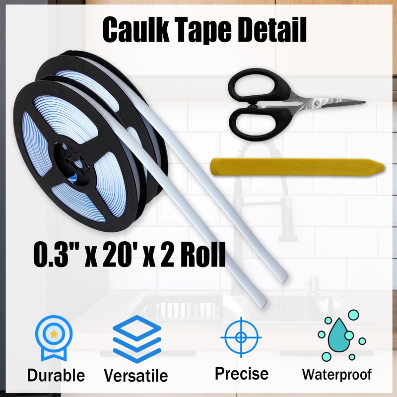 Caulk Tape 0.3" x 40' - White Waterproof Caulking Strip