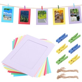 HonGien Paper Picture Frames, Pack of 50 Kraft Paper Picture Frames, Hanging Album Frames for Displaying Beautiful Cute Photos and Dectorating Home, Classroom, Office (Multi-Colour)