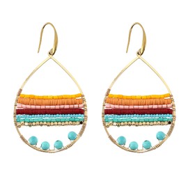 Boho Earrings for Women, Boho Beaded Earrings for Women, Corlorful Glass Bead Teardrop Earrings, Bohemian Dangle Earrings Summer Earrings Beach Earrings, Bohemian Turquoise Jewelry for Women