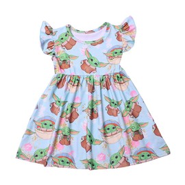 LZJLSQHYH Girls Flutter Sleeve Yoda Baby Party Dresses Children Summer Clothes Milksilk (A,7T)