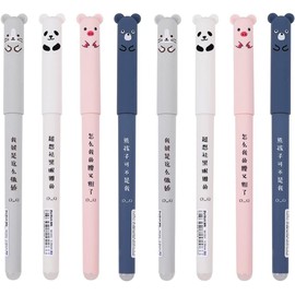 Oriental riverkit Gel Pen Ballpoint Pen 4 Cute Pigs Panda Erasable Gel Pen Black Blue 0.35 mm Ink Pen for Students, Stationery, Office (8 Pieces)