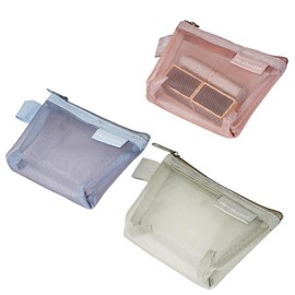 yowodana Mesh Makeup Pouch, Makeup Pouch, 3 Pieces, Pouch, Women's, Cosmetics Pouch, Mini Pouch, Cute, Stylish, Lightweight, Small, Portable, Small Items, Everyday Use, Business Trips, Travel, Red,