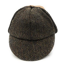 Clans Of Scotland - Deerstalker Hat – Scottish Traditional - Harris Tweed - Two Peaks and Ear Flaps - Autumn Spring Winter Dark Brown Herringbone - Single Piece (XXL)