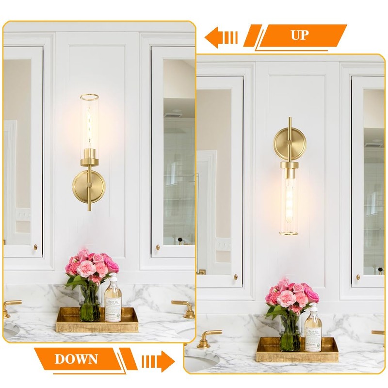 Gold Bathroom Wall Sconces Set of 2, Modern Wall Sconces