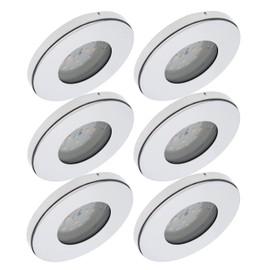 Trango Set of 6 6729IP65-068MOSD IP65 LED Recessed Spotlights Polished Stainless Steel Including 6 x 5 W 3 Levels Dimmable 3000 K Warm White Ultra Flat LED Module Bathroom Recessed Ceiling Spotlight