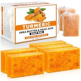 5 Pack Turmeric Kojic Acid Soap Bars(80g) - Infused with Retinol, Hydrolyzed Collagen, Vitamin E & Shea Butter, Gentle Care for Face, Body & Underarms, SLS Free, Suitable for Oily & Dry Skin