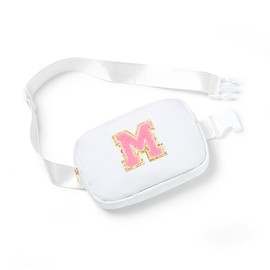 Boulder Bee Belt Bag with Initial Letter, Stylish Fanny Pack for Teenager Girls, Cute Trendy Stuff, Crossbody Bags, Birthday Gifts Bag, Christmas Gift(White, Letter M)