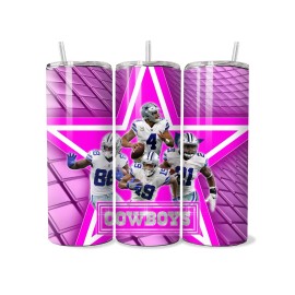 Unbranded Dallas Cowboys Pink 20oz Football Tumbler with Straw Hot and Cold Drink