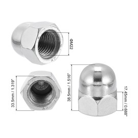 sourcing map M22x2.5 Acorn Cap Nuts, 1Pcs 304 Stainless Steel Dome Cap Head Acorn Nut Hardware Nuts for Bolt Cover, Silvery