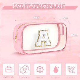 SEFORICO Initial Travel Makeup Bag Pouch - Clear Toiletry Bag for Women Travel Accessories Cosmetic Bag Skin Care Bag Make Up Bags Birthday Gifts for Women Unique Teacher Mom Friends Gifts (Pink B)