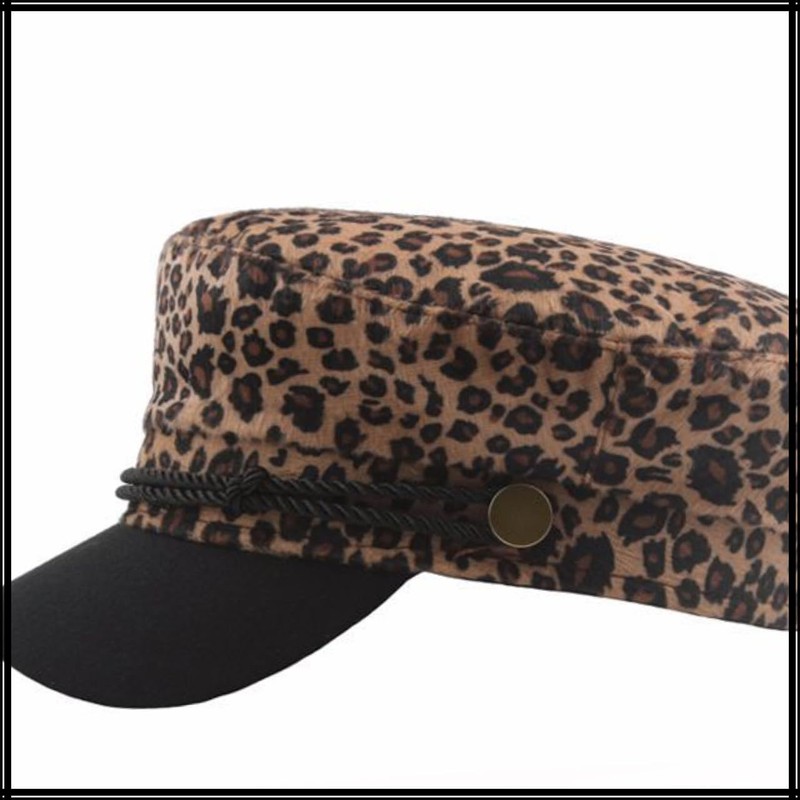 White Fang CZ208 Women's Marine Cap, Leopard Print, Newsquet, Black,