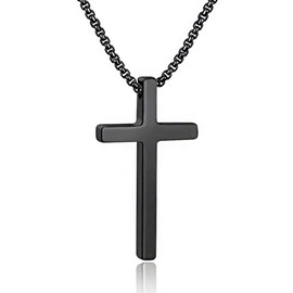 M MOOHAM Stainless Steel Cross Pendant Necklaces for Men Pendant Chain 20 Inch Black, Christian Religious Baptism Gifts Jewelry for Teenage