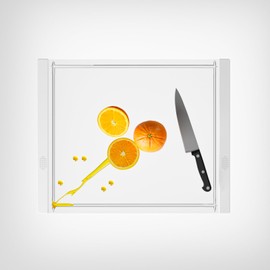 Tempered glass cutting board for kitchen with Silicone Non Slip Feet and Juice Groove, Easy to Clean and Dishwasher Safe is Suitable for Cutting Vegetables Fruits Bread etc meats(16 * 12 ins)