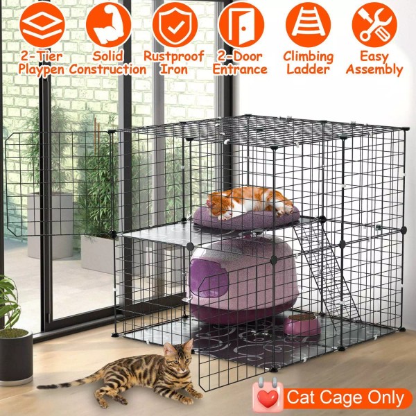 iMounTEK Cat Cages Indoor, 2 Tier Cat Enclosure with Climbing