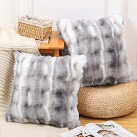 Madizz Set of 2 Soft Plush Short Wool Velvet Decorative Cushion Covers Luxury Style Cushion Cover for Sofa for Bedroom White Grey 50 x 50 cm
