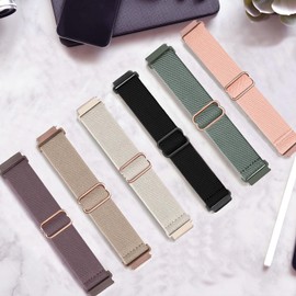 TUCOMO 6 Pack Stretchy Nylon Watch Bands Compatible with Garmin Venu 2S/Venu 3S/Vivoactive 4S/Vivomove 3S, 18mm Loop Elastic Straps for Garmin Forerunner 255S/Forerunner 265S Women Men